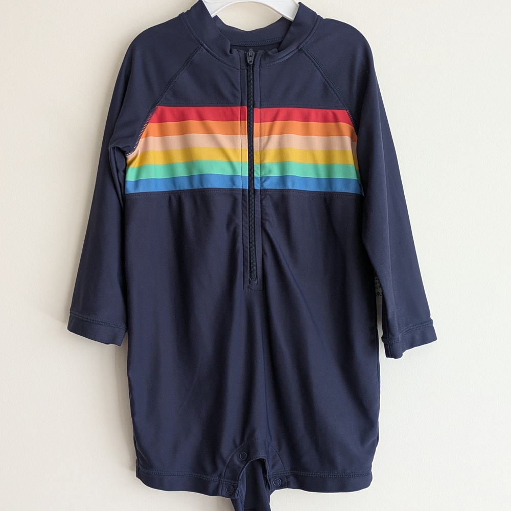 Primary Baby Navy Rainbow One Piece Rash Guard 12-18m